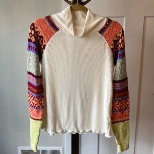 Free People Prism Ivory Multicolor Patchwork Women Sweater
